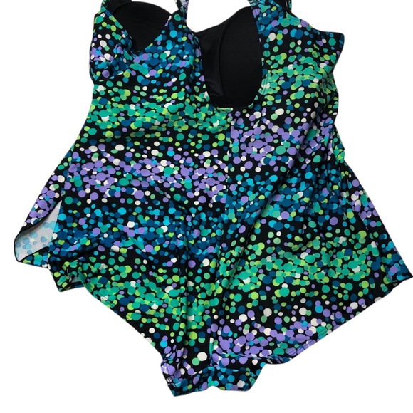Delta Burke Swimsuit Plus Sz 22W Multicolor Dots Tankini Sarong Retro Colorful - Picture 2 of 9